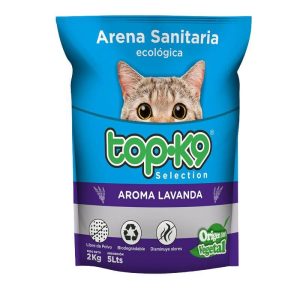 <strong>Top-K9</strong> Origen 100% Vegetal, Arena Sanitaria Ecológica para Gatos, con Aroma Lavanda, Bolsa 2 kg