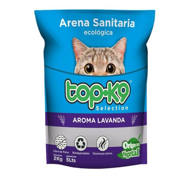 <strong>Top-K9</strong> Ecológica Lavanda, Arena Sanitaria Vegetal para Gatos, Rápida Absorción, Bolsa de 2 kg