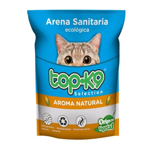 <strong>Top-K9</strong> Ecológica Natural, Arena Sanitaria Vegetal para Gatos, Rápida Absorción, Bolsa de 2 kg