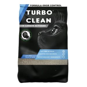 <strong>Turbo Clean</strong> Arena Sanitaria Aglutinante para Gatos, Aroma Talco de Bebe, con Carbón Activado, Bolsa de 10 kg