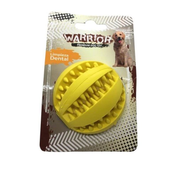 <strong>Warrior</strong> Bola con Dientes para Perros, Caucho Natural Resistente, Limpieza Dental, Color Amarillo