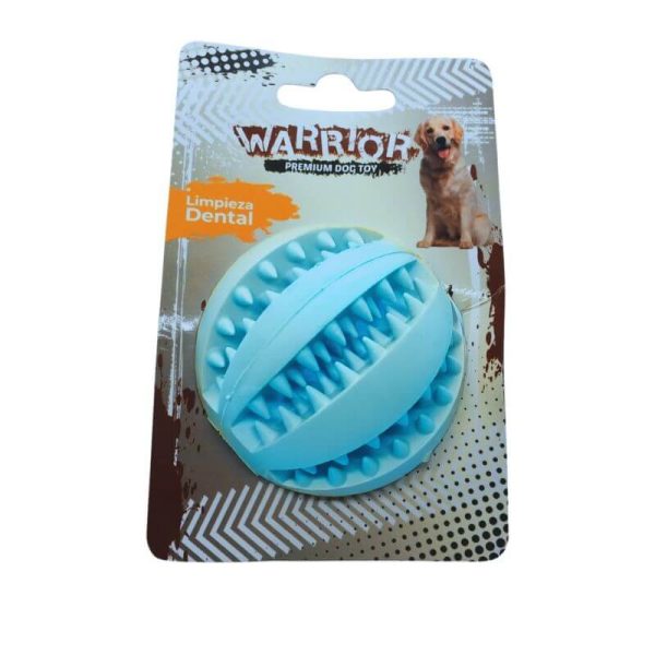 <strong>Warrior</strong> Bola con Dientes para Perros, Caucho Natural Resistente, Limpieza Dental, Color Celeste