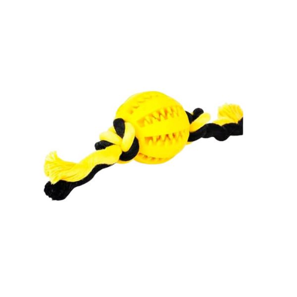 <strong>Warrior</strong> Balón Dentado con Cuerda para Perros, Juguete Interactivo y Resistente, Color Amarillo