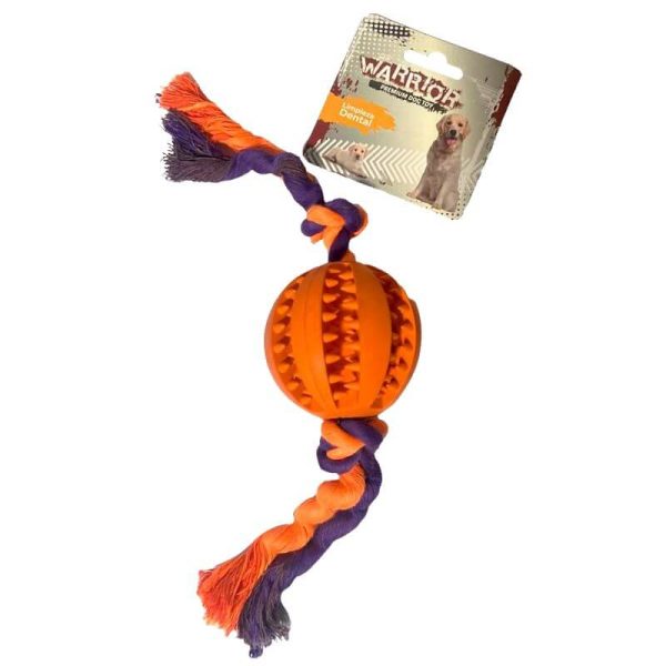 <strong>Warrior</strong> Balón Dentado con Cuerda para Perros, Juguete Interactivo y Resistente, Color Naranjo