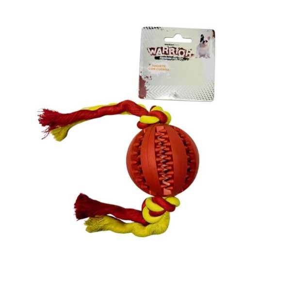 <strong>Warrior</strong> Balón Dentado con Cuerda para Perros, Juguete Interactivo y Resistente, Color Rojo