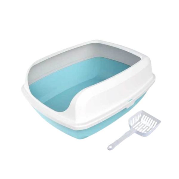 <strong>Wonder Cat</strong> Bandeja Sanitaria con Borde para Gatos, Celeste, Medidas: 48x34x20 cm