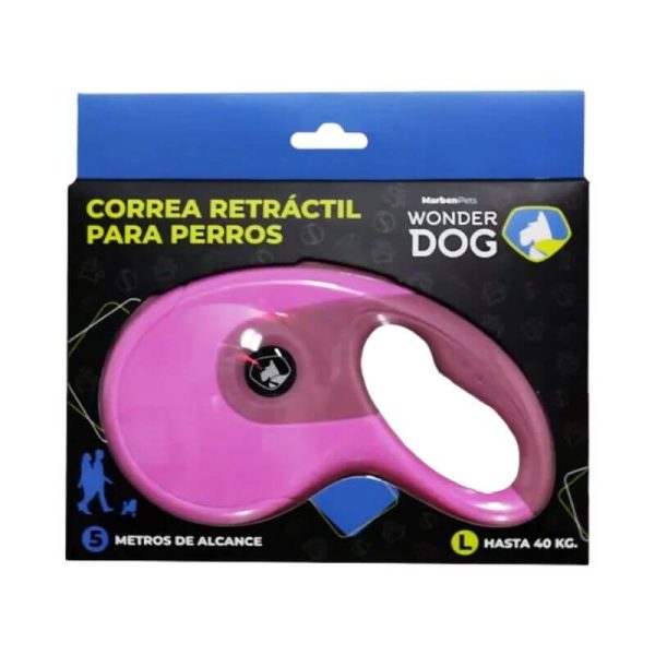 <strong>Wonder Dog</strong> Correa Retráctil para Perros, 5 Metros de Alcance, Hasta 40 kg(L), Color Rosado