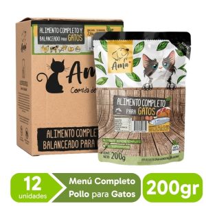 <strong>Pack: Ama</strong> Alimento Húmedo Completo para Gatos, Pollo, 12 sachet de 200 gr