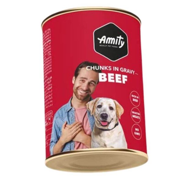 <strong>Amity</strong> Alimento Humedo, para Perros con Trozos de Carne en Salsa, lata 415 gr