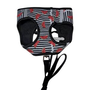 <strong>Guau</strong> Arnés con Correa, Diseño de sandia para Mascotas, Color Blanco/Negro, Talla M
