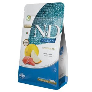 <strong>N&D</strong> Ocean Adult Castrados, Alimento Seco para Gatos Adulto, Castrados, Salmón y Melón, bolsa de 1.5 kg