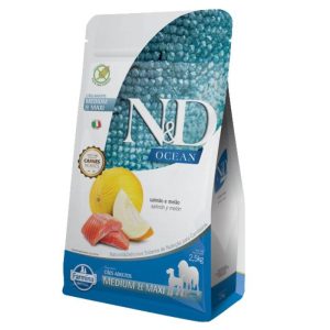 <strong>N&D</strong> Ocean Adult Medium & Maxi Breed, Alimento Seco para Perros Adulto, Raza Mediana y Grande, Salmón y Melón, bolsa de 2.5 kg