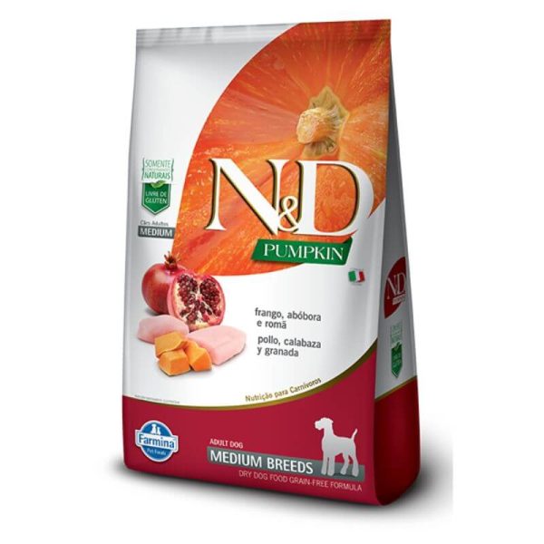 <strong>N&D</strong> Pumpkin Adult Medium Breed, Alimento Seco para Perros Adulto, Raza Mediana, Pollo, Calabaza y Granada, bolsa de 2.5 kg