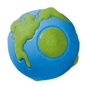 <strong>Planet Dog</strong> Planet Ball, Pelota Duradera, Masticable y Rellenable con Aroma a Menta para Perros, Talla L, Diámetro de 10 cm, Color Azul con Verde