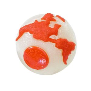 <strong>Planet Dog</strong> Planet Ball, Pelota Duradera, Masticable y Rellenable con Aroma a Menta para Perros, Talla L, Diámetro de 10 cm, Color Blanco con Naranjo