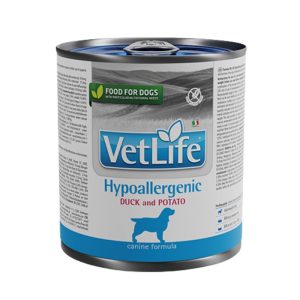 <strong>VetLife</strong> Hipoalergénico, Pato y Papa , Alimento Húmedo para Perros con Intolerancia a Ingredientes y Nutrientes, Lata de 300 gr