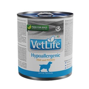<strong>VetLife</strong> Hipoalergénico, Pescado y Papa , Alimento Húmedo para Perros con Intolerancia a Ingredientes y Nutrientes, Lata de 300 gr