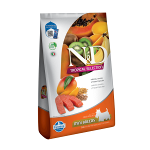 <strong>N&D</strong> Tropical Selection Adult Mini Breed, Alimento Seco para Perros Adulto, Raza Pequeña, Salmón, Cereales y Frutas Tropicales, bolsa de 2.5 kg