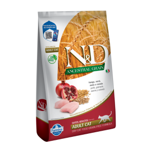 <strong>N&D</strong> Ancestral Grain Adult Cat, Alimento Seco para Gatos Adultos, Pollo, Granada Avena y Cebada, bolsa de 1.5 kg