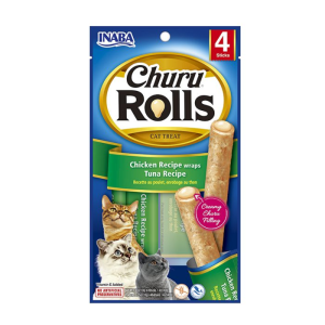 <strong>Inaba</strong> Churu Cat Rolls, Snack Masticable para Gatos, Palitos de Pollo Rellenos de Churu, Atún, bolsa de 4 unidades