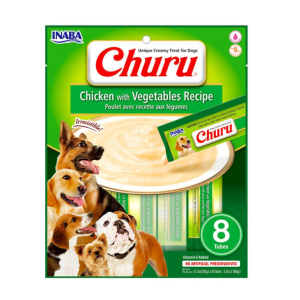 <strong>Inaba</strong> Churu Dog, Snack Húmedo para Perros, Pollo con Vegetales, 8 tubos exprimibles, bolsa de 160 gr