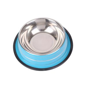 <strong>Guau!</strong> Plato de Acero Inoxidable Antideslizante, color Celeste ,Talla S, Diámetro de la base 18 cm