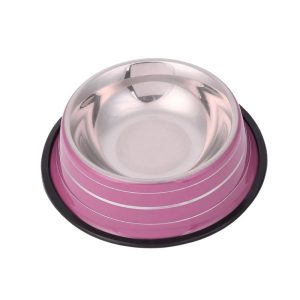 <strong>Guau!</strong> Plato de Acero Inoxidable Antideslizante, color Rosado ,Talla S, Diámetro de la base 18 cm