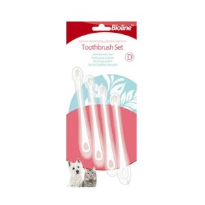 <strong>Bioline</strong> Set de Cepillos Dentales para Perros pequeños y Gatos, Higiene Dental, Pack de 4 unidades
