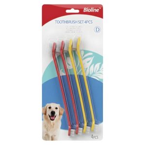 <strong>Bioline</strong> Set de Cepillos Dentales Dobles para Perros, Higiene Dental, Pack de 4 unidades