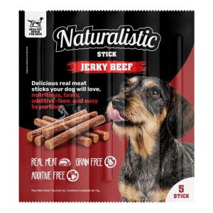 <strong>Naturalistic</strong> Stick Jerky Beef, Snack para Perros, Palitos de Carne de Res, bolsa con 5 Stick de 15 gr
