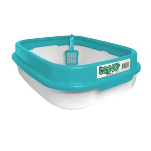 <strong>Top-K9</strong> Bandeja Sanitaria Jumbo con Borde y Pala, Medidas 53x43x17 cm, Color Celeste/Blanco