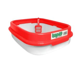 <strong>Top-K9</strong> Bandeja Sanitaria Jumbo con Borde y Pala, Medidas 53x43x17 cm, Color Coral/Blanco