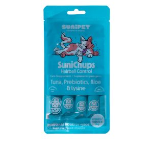 <strong>SuniChups</strong> Hairball Control, Snack Húmedo para Gatos, Atún, Probióticos, Aloe y Lisina, 4 sachet de 14 gr