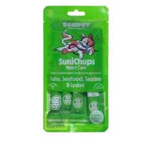 <strong>SuniChups</strong> Heart Care, Snack Húmedo para Gatos, Atún, Almeja y Lisina, 4 sachet de 14 gr