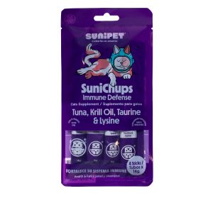 <strong>SuniChups</strong> Immune Defense, Snack para Gatos, Atún, Aceite de Krill, Taurina y Lisina, 4 sachet de 14 gr