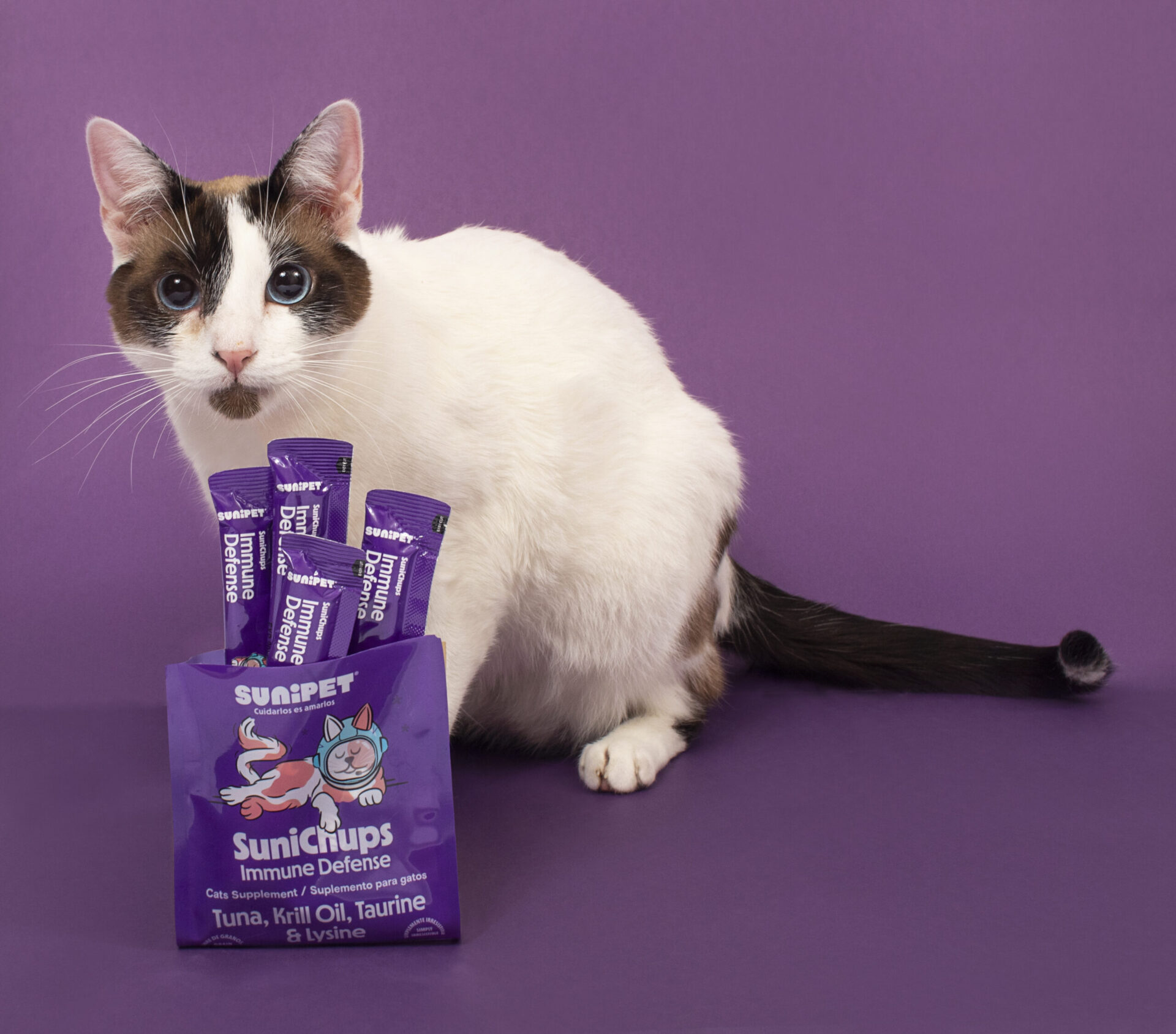 <strong>SuniChups</strong> Immune Defense, Snack para Gatos, Atún, Aceite de Krill, Taurina y Lisina, 4 sachet de 14 gr - Imagen 4