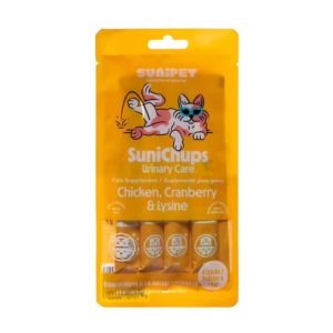 <strong>SuniChups</strong> Urinary Care Supplement, Snack Húmedo para Gatos, Pollo, Arándano y Lisina, 4 sachet de 14 gr