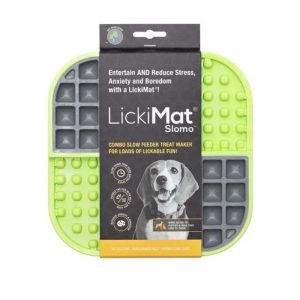 <strong>LickiMat</strong> Slomo Verde, Alimentador Lento Antiestrés de Silicona Rígida para Perros y Gatos, Alimentos Mixtos, Tamaño: 20 x 20 cm