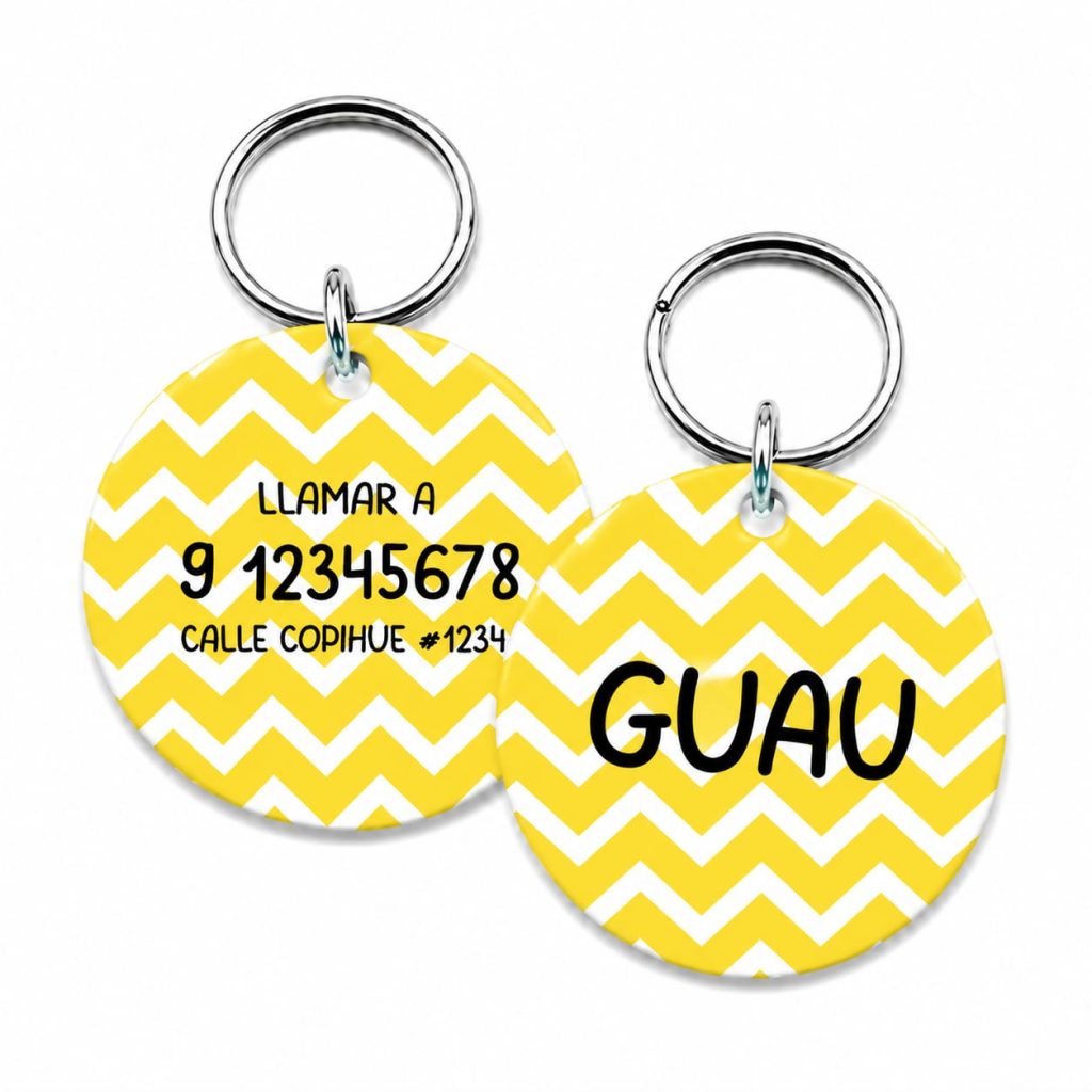 <strong>Guau!</strong> Placa Circular Personalizada Talla S, Zig Zag Amarillo