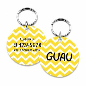 <strong>Guau!</strong> Placa Circular Personalizada Talla S, Zig Zag Amarillo
