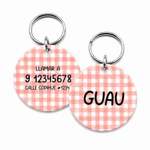 <strong>Guau!</strong> Placa Circular Personalizada Talla S, Cuadros Rojos