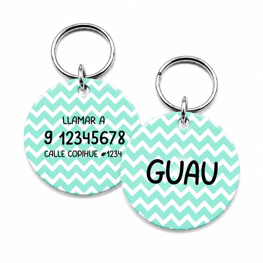 <strong>Guau!</strong> Placa Circular Personalizada Talla S, Zig Zag Azul