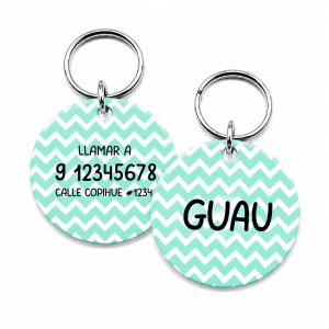 <strong>Guau!</strong> Placa Circular Personalizada Talla S, Zig Zag Azul