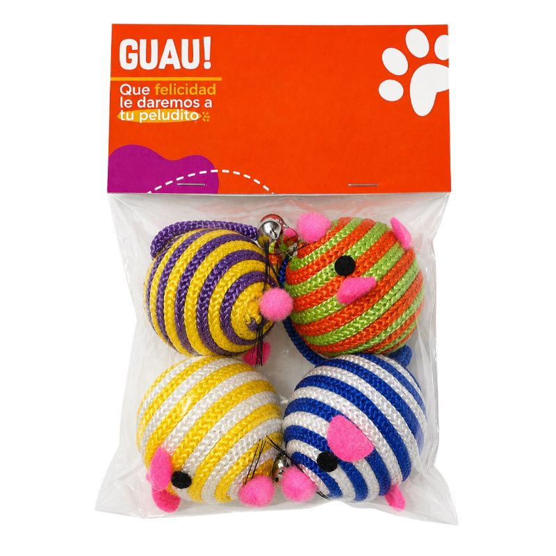 <strong>Guau!</strong> Pack de Ratones con Cascabel Juguete para Gatos, 4 cm, Color sujeto a disponibilidad - Imagen 2