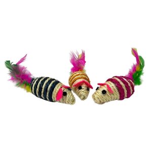 <strong>Guau!</strong> Pack de Ratones de Sisal con Plumas Juguete para Gatos, 7 cm, Color sujeto a disponibilidad