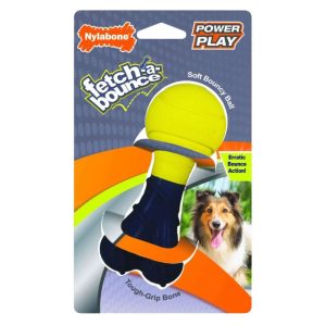 <strong>Nylabone</strong> Fetch-A-Bounce, Juguetes de resistencia en forma de Hueso y Pelota de Tenis, largo de 12 cm aprox