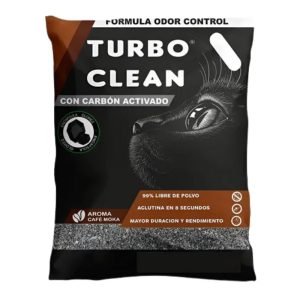 <strong>Turbo Clean</strong> Arena Sanitaria Aglutinante para Gatos, Aroma Café Moka, con Carbón Activado, Bolsa de 10 kg