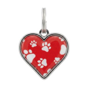 <strong>Universalpet</strong> Placa de identificación para mascotas, Diseño en forma de corazón con fondo rojo y huellas decorativas