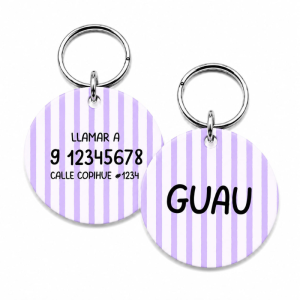 <strong>Guau!</strong> Placa Circular Personalizada Talla S, Lineas Moradas