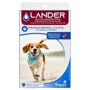 <strong>Lander</strong>Antiparasitario Externo Pulguicida y Garrapaticida para Perro, Razas Medianas de 10 a 25 kg